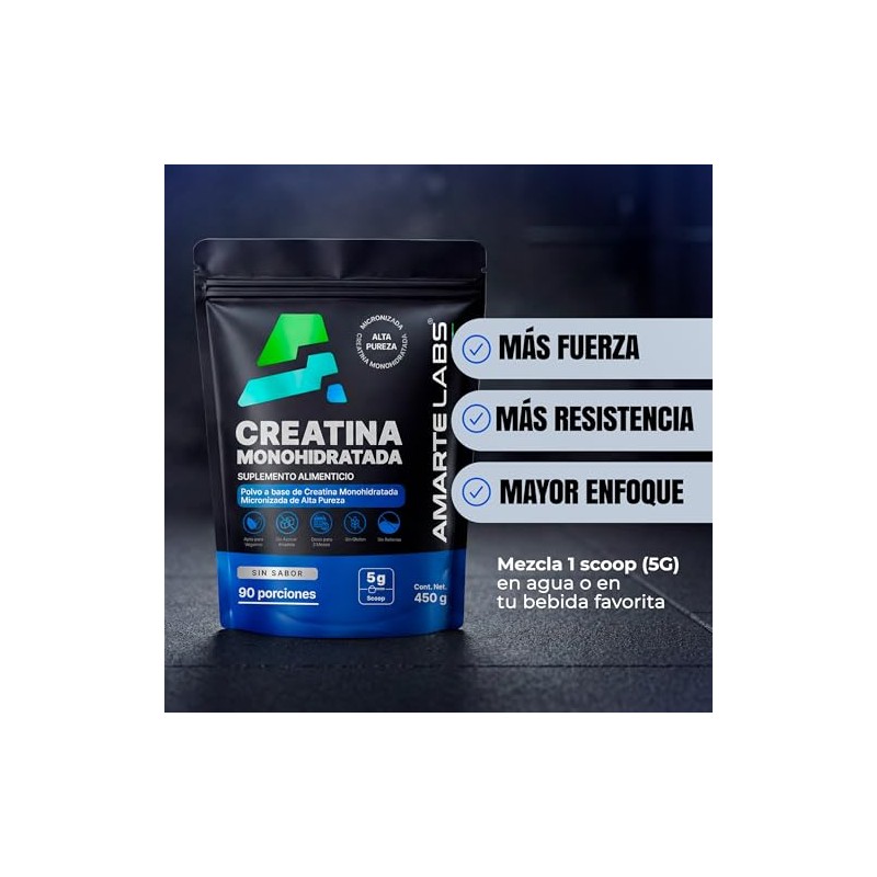 Creatina Monohidratada Micronizada 450g 90 Porciones Sin Sabor Amarte Labs
