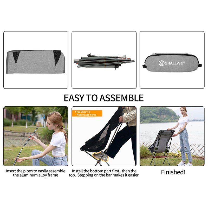 SHALLWE Camping Chairs, All Aluminum Frame Portable Folding Camp Chair