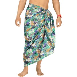 HAPPY BAY Men's Pareo Swimwear Cover Up Wrap Beach Lava Lava Summer Long Vacation Sarongs Hawaiian Sarong For Men One Size Multicolored, Leaves