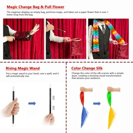 Xfunjoin 6Pcs Magic Trick Set for Stage Performances | Easy Magic Kit with Change Bag, Vanishing Silk & More | Great for Beginners