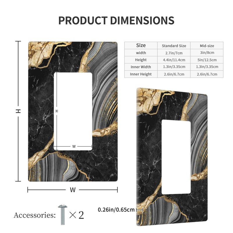 Black Gold Marble Single Gang Rocker Light Switch Plate Cover