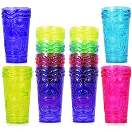 Black Duck Brand Set of 12 Party Tiki Cups! BPA Free 16 Ounce Tumbler Drinkware Set Luau Shape! 4 Bright Colors! Tiki Mugs! Reusable Plastic Party Cups! (12)