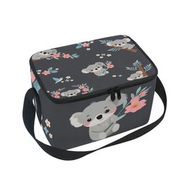 FORMRS Cute Koala Insulated Lunch Box Black Lunch Bag Portable Tote Bag Cooler Bag for Outdoor Travel Picnic School Office