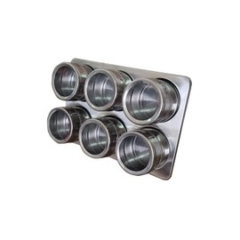 Stainless Steel Magnetic Spice and Condiment Organizer Kit – 6-Piece 75ml (2.5 oz) Seasoning Jars with Adjustable Pour Vents, Leak-Proof Magnetic Holder for Kitchen Countertops or Refrigerator Storage