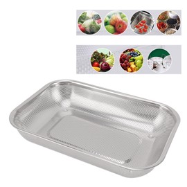 Natudeco Fruit and Vegetable Strainer Basket, Rectangle Stainless Steel Strainer, Rectangular Mesh Oil Basket (29x20cm)