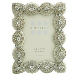 Antique Vintage and Shabby Chic Style silver metal photo frame with beads and crystals for a 3.5" x 2.5" (64 x 89mm) picture -Cecilia by Sixtrees