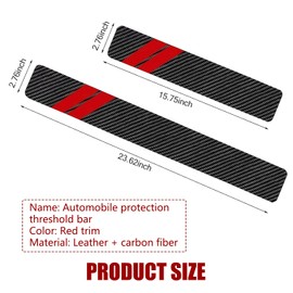 Nomocale 4 PCS Car Door Sill Protection Strip, 15.75" x 2.76" + 23.62" x 2.76" Carbon Fiber Door Pedal Trunk Anti-Collision Decoration, Leather Anti-Scratch Sticker, Universal for Cars (Red)