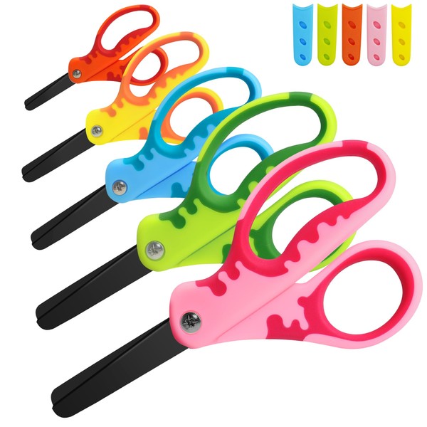 OIIJIOK Kids Scissors,Safety Toddler Scissors with Cover,Small Craft Scissors for