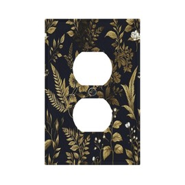 Xuejiaku Decorative Outlet Covers Black Gold Flowers Vintage Boho Botanical Floral 1 Gang Duplex Light Switch Cover Plate Electrical Switch plate Covers Wall Plates Receptacle Covers for Home Decor