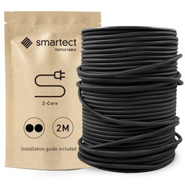 smartect Textile Cable Black, 2 Metres Vintage Lamp Cable Fabric, 2 Core (2 x 0.75 mm²) Power Cable Textile Coated for Own DIY Project