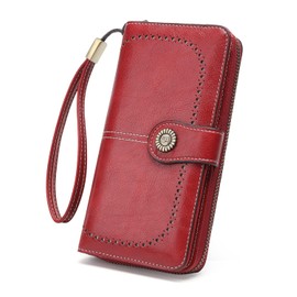 Cartera para Mujer de Piel, con Bloqueo RFID, Billetera Grande con Cremallera, Monedero para Móvil de Dama Minimalista, Tarjetero Moda de Gran Capacidad, Regalos para Chicas y Mujeres (Rojo)