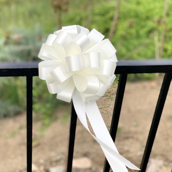 Ivory Pull Bows with Tails - 8" Wide, Set of