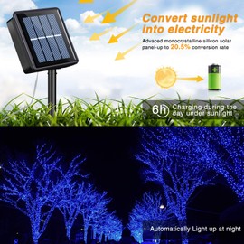 2 Pack 66ft 200 LED Solar String Lights Outdoor Waterproof, 8 Modes Solar Christmas Lights Blue Solar Powered Twinkle Lights Green Wire