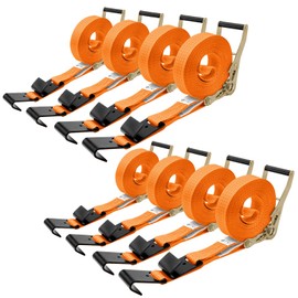 SALUINOKI Ratchet Straps Heavy Duty 2 inch 30ft Flat Hook (8 Pack) for Trailer Straps Tie Down Flatbed Truck Cargo Strap Retractable 10000lbs Breaking Load