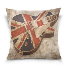 Use7 Throw Pillow Case Decorative Cushion Cover Square Pillowcase, Vintage Stylish Guitar Music Union Jack British Flag Sofa Bed Pillow Case Cover(45 x 45cm/18 x 18 Inches) Twin Sides