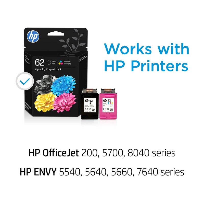 HP 62 Black/Tri-Color Ink (2-Pack) | Works with Envy 5540,