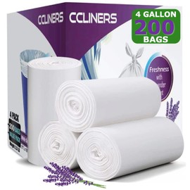 CCLINERS 4 gallon Trash Bags Lavender Scented (200 Count) Small Trash Bags CCLINERS White Bathroom Garbage Bags 15 Liter Trash Bags Diaper Bags Mini Wastebasket Can Liners for Home Office Bins (200 Bags)