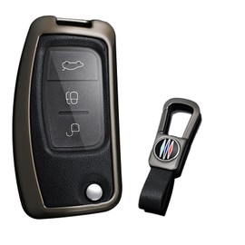 KUNIO Key Case Suitable for Ford Fiesta Focus MK2 C-Max B-Max Eco Sport Escort Tourneo Courier Ecosport Key Protector Key Cover Key Box 3 Buttons Black, black