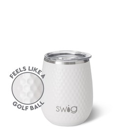 Swig Life 14oz Stemless Wine Cup, Insulated Wine Tumbler with Lid, Stainless Steel Wine Glass, Reusable Insulated Travel Tumbler, 14 oz Insulated Wine Glass with Lid (Golf Ball)