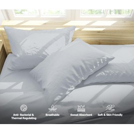 MistyMorning Pillow Cases 2 Pack Soft & Premium Quality Bedding & Linen, Egyptian Cotton 200 Thread Count, Breathable & Envelope Closure in Standard Size (50x75+15 cm) (Silver Grey, Pack of 2)