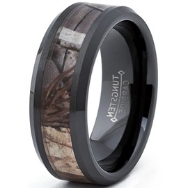 Metal Masters Co. Men's Black Tungsten Camouflage Ring Comfort Fit Band 8mm Sizes 5 to 15