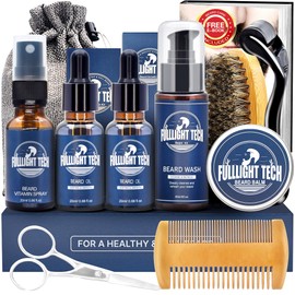 Beard Grooming Kit, Beard Kit W/Beard Oil,Wash, Balm, Comb, Vitamin Spray for Patchy Beard,Gifts for Men Him Boyfriend Husband