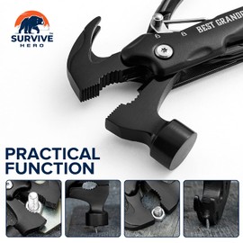 SURVIVE HERO Gifts for Grandpa – Unique Christmas, Stocking Stuffer, Birthday Gifts for Grandparents – Cool All in One Mini Hammer Multitool for Grandfather Gifts (Best Grandpa Ever)