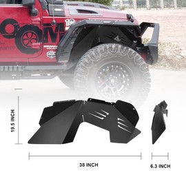 ROXX Front Inner Fender Liners Fit for Jeep Wrangler 2007-2018 JK JKU 2/4 doors Black Aluminum Lightweight Splash Guards Off Road Style Flat 2 Piece
