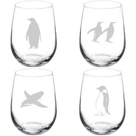 MIP Set of 4 Wine Glass Gift Penguin Collection (17 oz Stemless)
