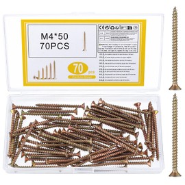 M4 Wood Screws Assortment Set, Self Tapping Screws, Cross Head Flat Head Screws, Outdoor Screws for Wood Decking Screws, Color Zinc Screws for Furniture Fence Concrete Screws (70, M4*50)