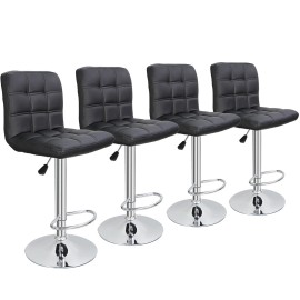 Segawe Black Set of 4 Adjustable Swivel Bar Stools Durable Leather Dining Chairs Stools