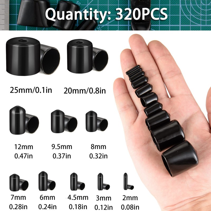 320 Pieces Rubber End Caps Black Round Vinyl End Caps