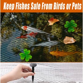 SKYK Pond Netting for Koi Ponds,15 x 20 Ft Pond Netting Cover for Leaves,Fish Pond Netting,Pool Leaf Net Cover,Protecting Koi Fish from Birds, Cats,14 Stakes & 30 Zip Ties Included