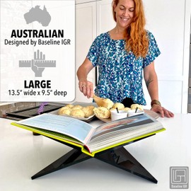 Baseline IGR Large Black Acrylic Book Stand, 12.5" x 9.5" x 5.5”, Acrylic Book Holder, Open Bookstand for Display and Reading Cookbooks, Art Books, Bibles, Magazines - Home and Office