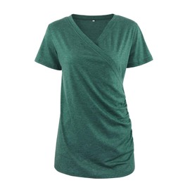 Liu & Qu Women's Maternity Nursing Tops, Layered Wrap for Breastfeeding, V-Neck Short Sleeve Tee Shirts 3 Packs