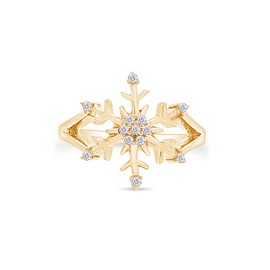 AFFY 1/6 Carat Round White Natural Diamond Snowflake Ring In 14k Yellow Gold Over Sterling Silver (I-J Color, I2-I3 Clarity, 0.16 Cttw) Ring Size-9