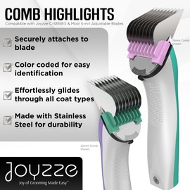 JOYZZE Pet Clipper Comb Set – Stainless Steel Attachments for 5-in-1 Detachable Blades – Guide Combs for Dog & Cat Grooming – Not for A5 Style Clippers