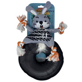 RoadKillzDogToys - Bunny/Tire Combo, Dog Squeaky Rope Toy, No Stuffing Crinkle Body, Head with Squeaker, Furry Tail, Interactive Play, Small/Medium Size Dogs, NOT for Aggressive Chewers