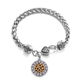 Inspired Silver - Leopard Print - Silver Braided Bracelet for Women - Circle Charm Bracelet Jewelry Gift with Cubic Zirconia - Women's Charm Bracelet with Lobster Claw Clasp
