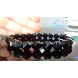 RAYON Facetted Black Onyx Bead Bracelet for Men Stretch 10mm - 8" inch AAA