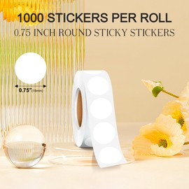 3/4 Inch Round Color Coding Stickers 1000 PCS, Adhesive Dot Stickers for Organizing, 16 Round Dot Labels for Classroom, Office, Home (White)