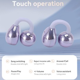 Asixxsix Wireless Earbuds, HiFi Stereo Bluetooth Headphones, Comfortable and Lightweight Over Ear Earphones with LCD Color Touchscreen and Charging Case, for Workout Running (Purple)