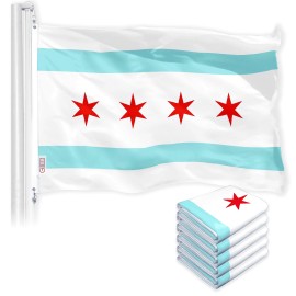 G128 Chicago City Flag 3x5 Ft 5Pack 150D Printed Polyester