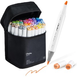 Colouring Markers, Ohuhu Brush & Chisel Double Tipped Art Markers Pens for Adults Coloring Illustrations, Alcohol-based Ink with 1 Blender + 1 Marker Case, Honolulu Series of Ohuhu Markers