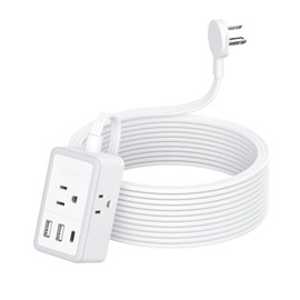 NTONPOWER Flat Extension Cord 15 Feet, Small Flat Plug Power Strip with 3 USB(1 USB-C), 3 Outlets Small Extension Cord, Portable Extension Cord, Compact for Home Office Dorm Room Essentials，White