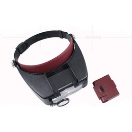 MAZHILIAN Headband Magnifier with LED Magnifier for Reading Optivisor Magnifying Glass Jewelry Watch Repair with 2 Led Lights(Grey) (Red)