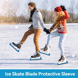 Cyrank 1 Pair of Sports Hockey Blade Guards, Ice Hockey Skate Blade Guards Plastic Cover with Spring Ice Skating Protector for Children Adults Figure Skating Shoes (Blue)