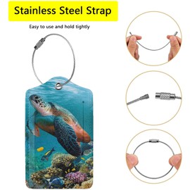 2 Pack Sea Turtle Luggage Tags for Suitcases, Cool Leather Luggage Tag for Travel, Bag Tag Privacy Name ID Card Bag Labels for Friends Adults Kids Tourists