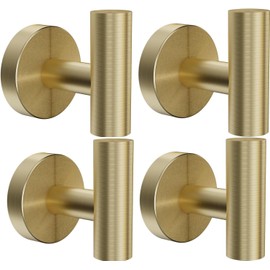 YUET 2 Pcs Bathroom Towel Hook,Screw in Metal Coat Hooks Matte Black Robe Hook SUS 304 Stainless Steel Heavy Duty Door Hanger Towel Robe Clothes Closet Sponges Holder for Bathroom Hotel (4 Gold)
