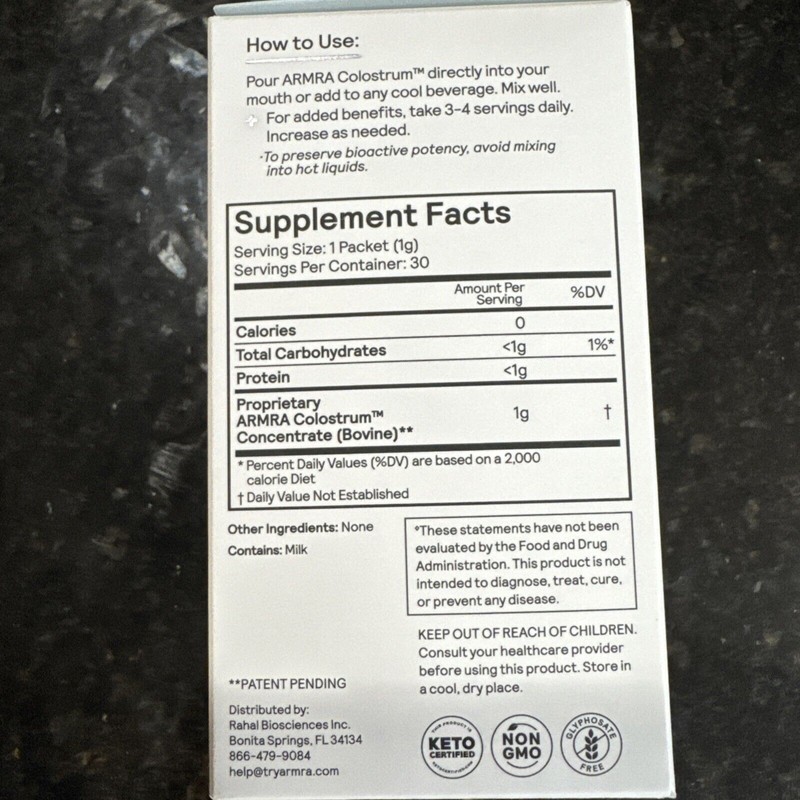 ARMRA Colostrum Superfood Grass-Fed Immune Fitness Brain Benefits Unflavored New